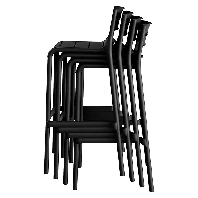 Garten-Barhocker Calor - Polypropylen, Stapelbar, Schwarz, B x T x H: 49 x 49 x 100 cm - Stapel schwarzer Barhocker mit schlichtem Design, ideal für moderne Einrichtungen. Die Hocker sind platzsparend und stilvoll.