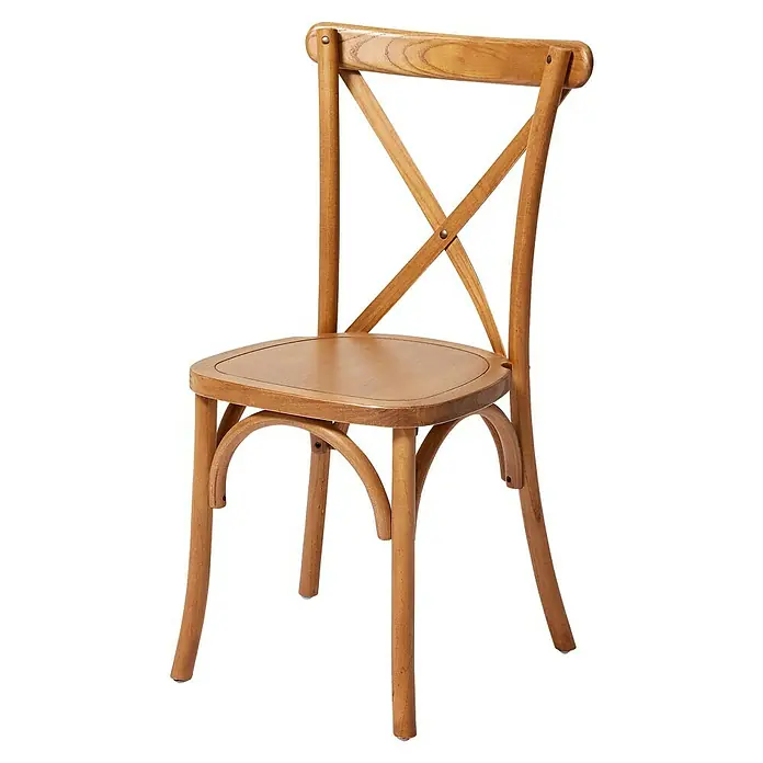 Stapelstuhl Crossback - 1 Stk., Ulmenholz, Braun, B x T x H: 48 x 47 x 89 cm - Brauner Holzstuhl mit gekreuzter Rückenlehne für Esszimmer oder Küche. Ein stilvolles Möbelstück.