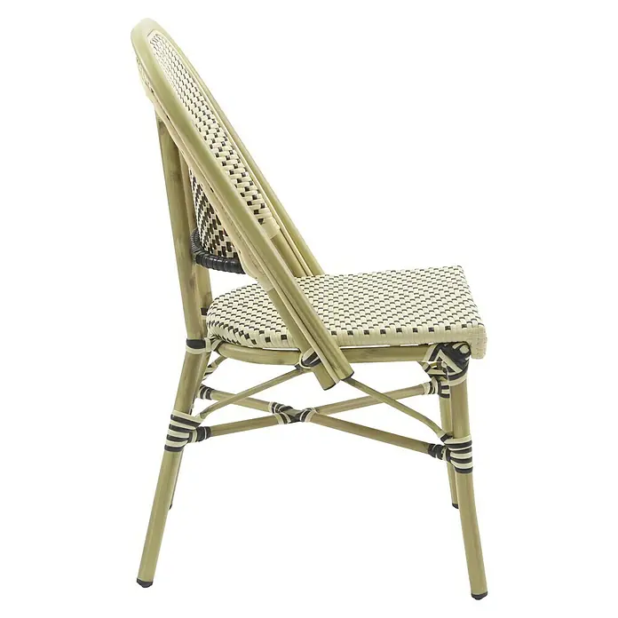 Feros Stapelstuhl Paris - Aluminium, Polyethylen, Beige/Schwarz, B x T x H: 47 x 90 x 90 cm - Dieser elegante Bistrostuhl mit seinem klassischen Flechtmuster ist perfekt für stilvolle Aussenbereiche und Cafés.