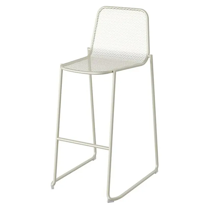 Feros Garten-Barhocker Mase - Stahl, Beige, B x T x H: 52 x 52 x 105 cm - Ein schlichter, weißer Barstuhl mit einem luftigen, perforierten Design, der Funktionalität und moderne Ästhetik in sich vereint.