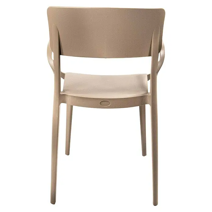 Stapelsessel Wing - Polypropylen, Sandbraun, B x T x H: 54 x 55 x 82 cm - Nahaufnahme eines beigen Armlehnstuhls aus Kunststoff, der ein schlichtes und modernes Design für den Innen- und Außenbereich bietet.