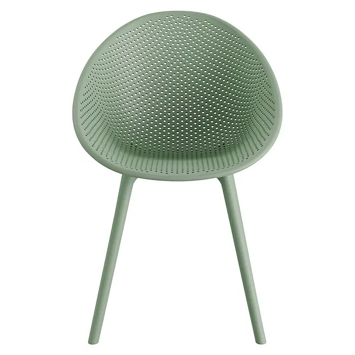 Barths Gartensessel Qosy - Polypropylen, Grün, B x T x H: 59 x 83 x 80 cm - Ein mintgrüner, perforierter Stuhl mit abgerundeter Sitzfläche und schlanken Beinen, der modernen Komfort und Stil vereint.