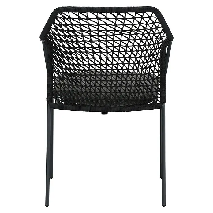 Stapelstuhl Burano - Aluminium, Seilgeflecht, Anthrazit, B x T x H: 58,5 x 60 x 83,5 cm - Abgebildeter schwarzer Stuhl mit gewebter Sitzfläche und Rückenlehne, ideal für den modernen Wohnbereich. Er bietet Komfort und stilvolles Design.