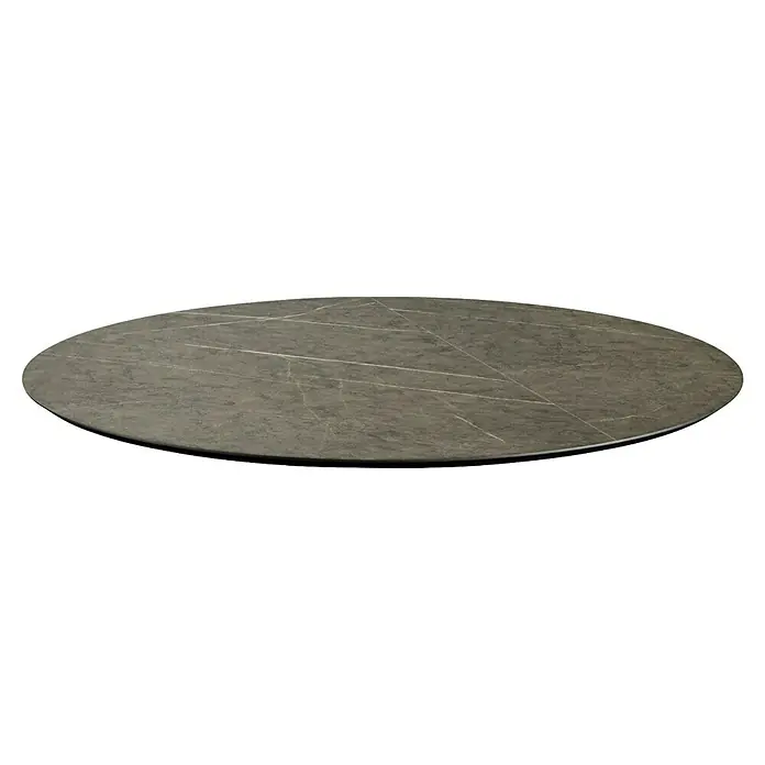 Garten-Tischplatte Feros - Ø x H: 70 x 1,2 cm, HPL, Rund, Dunkelgrau - Graue Marmorplatte mit subtilen Adern. Die Oberfläche ist glatt und elegant, ideal für moderne Tischdesigns.