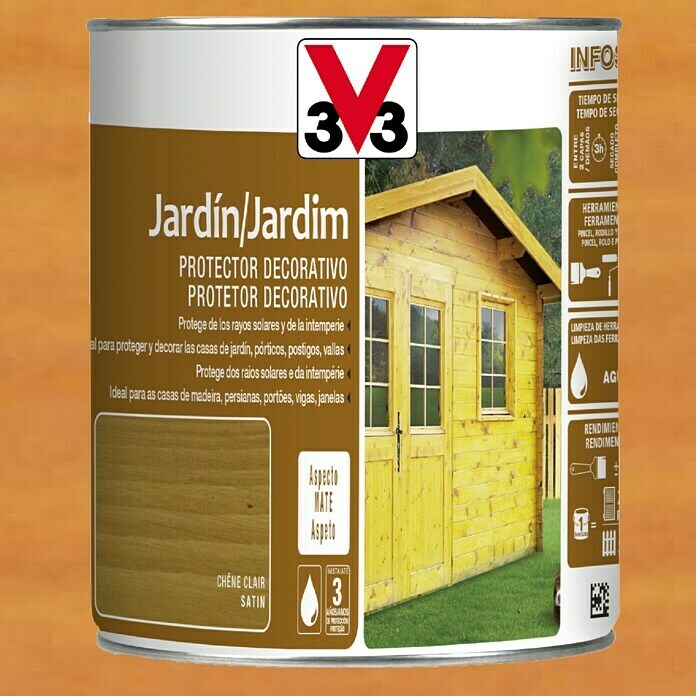 V33 Protección para madera decorativo Jardín (Teca, 2,5 l, Mate)