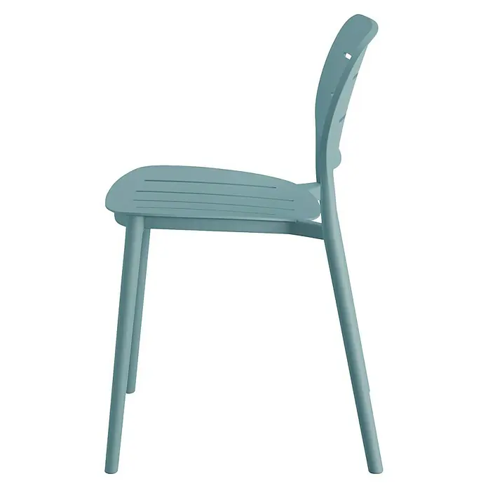 Stapelstuhl Propi - Polypropylen, Blau, B x T x H: 66 x 83 x 80 cm - Hellblauer Stuhl mit Lattenmuster auf Sitzfläche und Rückenlehne für den Außenbereich. Robust und stilvoll.