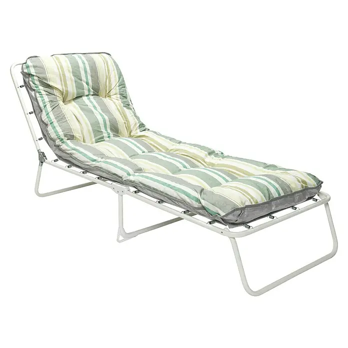 Campingliege Wörthersee - Weiß/Grau/Grün, B x T: 60 x 180 cm, Stahl, Poly-Baumwolle, Rückenlehne verstellbar - Bequeme Sonnenliege mit gestreifter Polsterung für entspannte Stunden im Garten oder auf der Terrasse. Perfekt zum Relaxen im Freien.