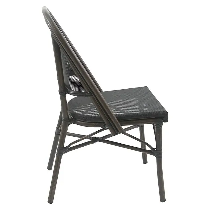 Stapelstuhl Paris - Aluminium, Textilene, Schwarz, B x T x H: 47 x 57 x 90 cm - Stuhl aus Rattan mit dunklem Rahmen und Sitzfläche aus Netzmaterial, der eine elegante und leichte Sitzgelegenheit bietet.