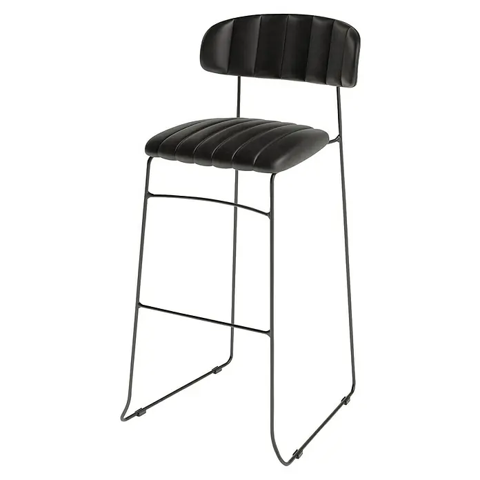 Feros Garten-Barhocker Mundo - Stahl, Kunstleder, Schwarz, B x T x H: 46,5 x 49 x 105 cm - Elegante schwarze Barhocker mit Rückenlehne und Fußstütze für eine stilvolle Ergänzung Ihrer Bar oder Küche.