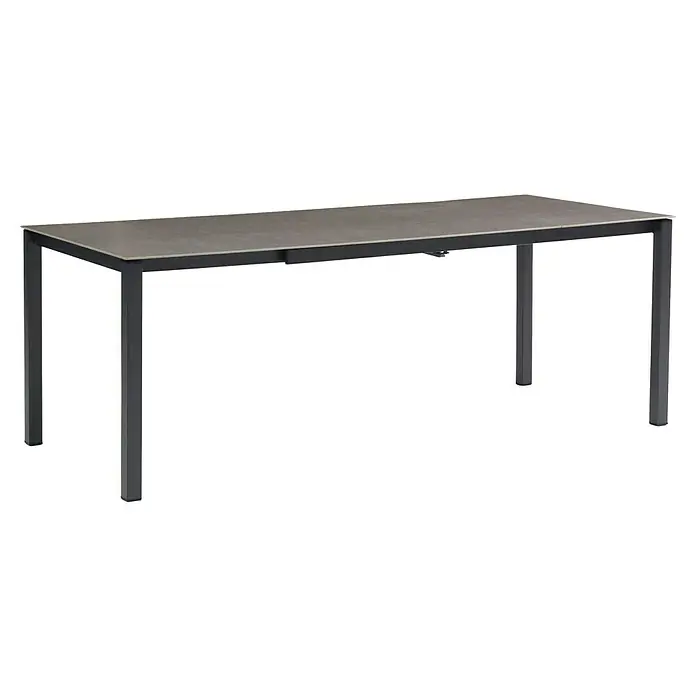 Barths Gartentisch Palazzo - L x B x H: 210 x 90 x 75 cm, Aluminium, Sintered Stone, Rechteckig, Ausziehbar, Anthrazit - Hier ist ein Esstisch mit einer grauen Tischplatte und einem Metallgestell. Ideal für Ihr Esszimmer oder Ihre Terrasse, robust und modern.