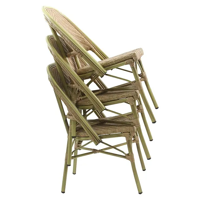 Feros Stapelstuhl Paris - Aluminium, Polyethylen, Beige, B x T x H: 47 x 90 x 90 cm - Drei gestapelte Rattanstühle. Die Stühle haben ein geflochtenes Design und sind eine stilvolle Ergänzung für jeden Raum.