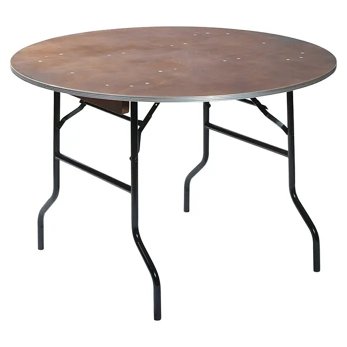 Feros Gartentisch rund Cody - Ø x H: 122 x 76 cm, Stahl, Aluminium, Sperrholz, Rund, Braun/Schwarz - Runde Klapptischplatte aus Holz mit robustem Metallgestell, ideal für Veranstaltungen und Catering. Praktisch und platzsparend.