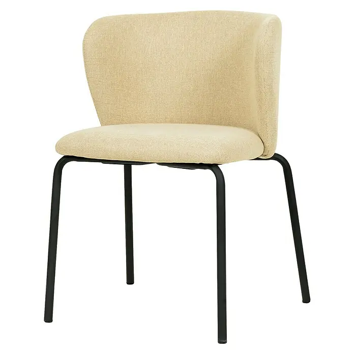Feros Stapelstuhl Break - Stahl, Sperrholz, Schaumstoff, Beige, B x T x H: 55 x 53 x 75 cm - Stuhl mit beigem Stoffbezug und einem stabilen, dunklen Metallrahmen. Ein modernes Möbelstück für Esszimmer oder Arbeitsbereich.
