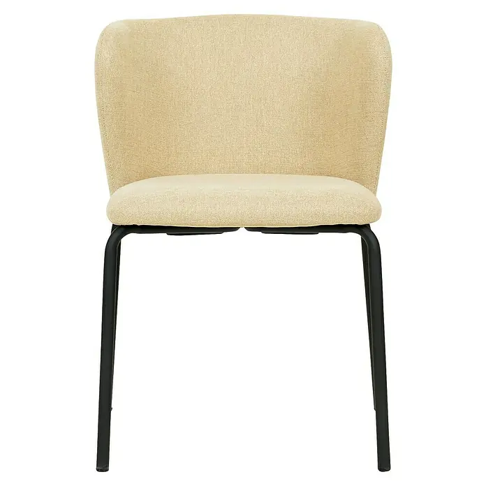 Feros Stapelstuhl Break - Stahl, Sperrholz, Schaumstoff, Beige, B x T x H: 55 x 53 x 75 cm - Nahaufnahme eines Stoffstuhls mit Rückenlehne und dunklem Metallgestell. Perfekt für Esszimmer oder Büro.