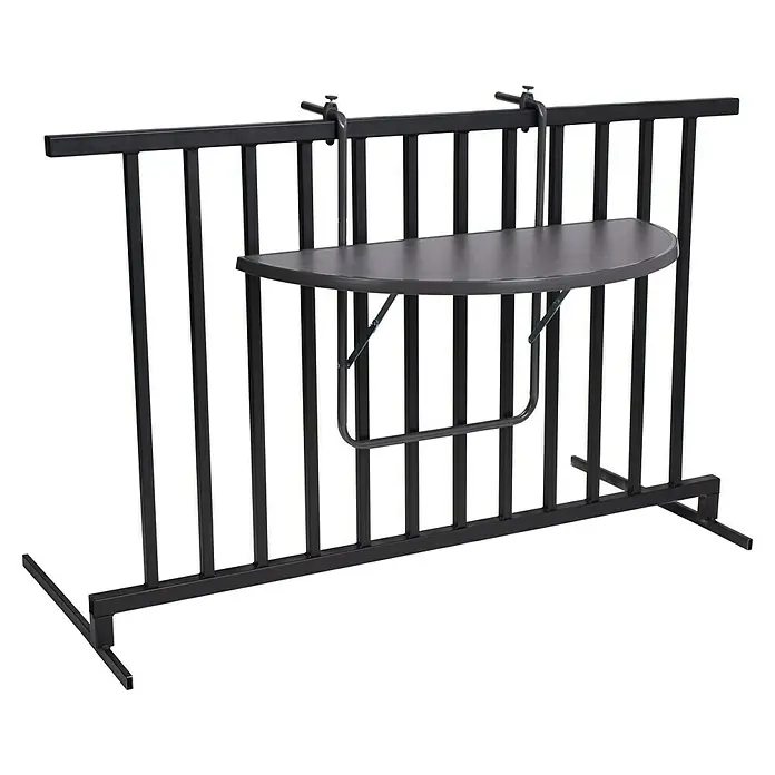 Barths Balkon-Hängetisch Butler - L x B x H: 100 x 50 x 8 cm, Stahl, Anthrazit, Klappbar - Ein Balkonhängtisch in Anthrazit mit einem halbkreisförmigen Tischblatt und einem Metallrahmen. Ideal für kleine Balkone.
