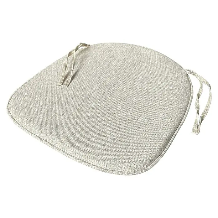 Feros Sitzkissen - L x B x H: 42 x 42 x 2 cm, Polyester, Beige, Passend für: Gartenstuhl Crossback - Nahaufnahme eines beigen Stuhlkissens mit Bindebändern, ideal für Komfort und Stil in jedem Zuhause.