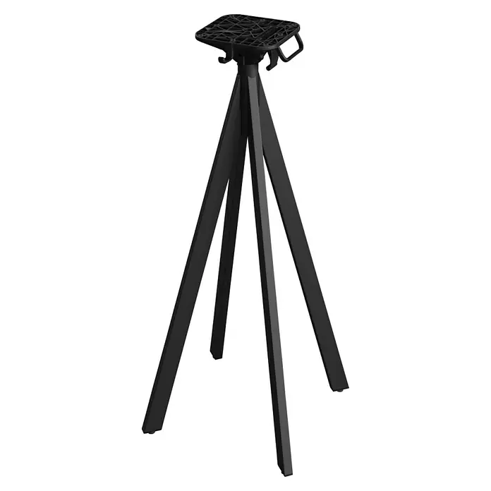Feros Tischgestell Infinity - L x B x H: 60 x 60 x 60 cm, Edelstahl, Schwarz, Hoch - Produktbild eines Tripod-Sitzes. Der Sitz hat eine dreibeinige Basis und eine strukturierte Sitzfläche für Komfort und Stabilität.
