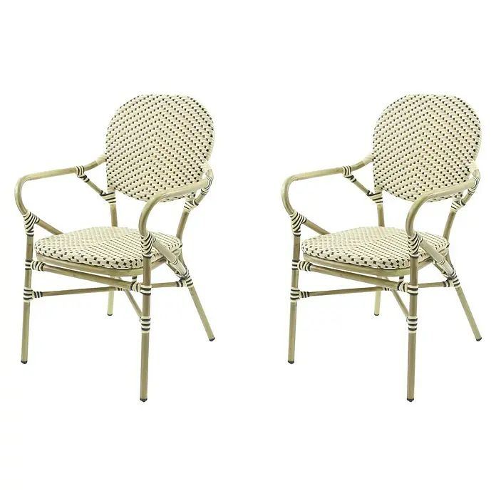 Feros Stapelstuhl Tango - Aluminium, Polyethylen, Beige/Schwarz, B x T x H: 56 x 64 x 89 cm - Zwei elegante Bistro-Stühle mit Armlehnen. Das Geflecht in Beige und Schwarz verleiht den Stühlen einen klassischen und stilvollen Look.