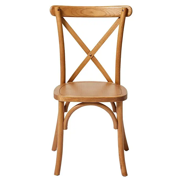Stapelstuhl Crossback - 1 Stk., Ulmenholz, Braun, B x T x H: 48 x 47 x 89 cm - Holzstuhl mit gekreuzter Rückenlehne. Der Stuhl ist aus hellem Holz gefertigt und hat eine runde Sitzfläche. Ideal für Esszimmer oder Küche.