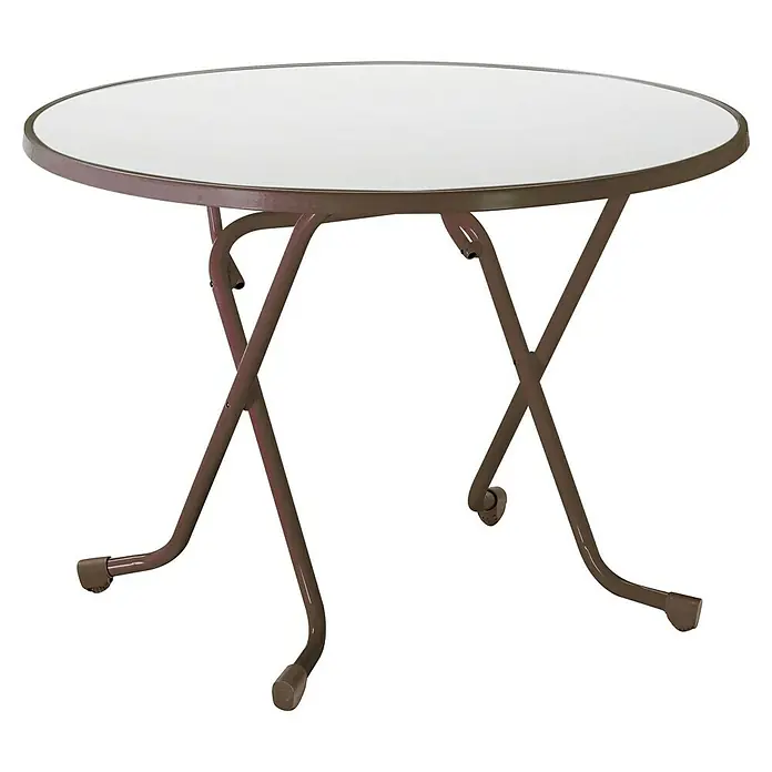Barths Gartentisch rund Dubllin - Ø x H: 100 x 73 cm, Stahl, Rund, Braun - Weißer Klapptisch mit braunem Metallgestell für den Innen- und Außenbereich. Praktisch und platzsparend.