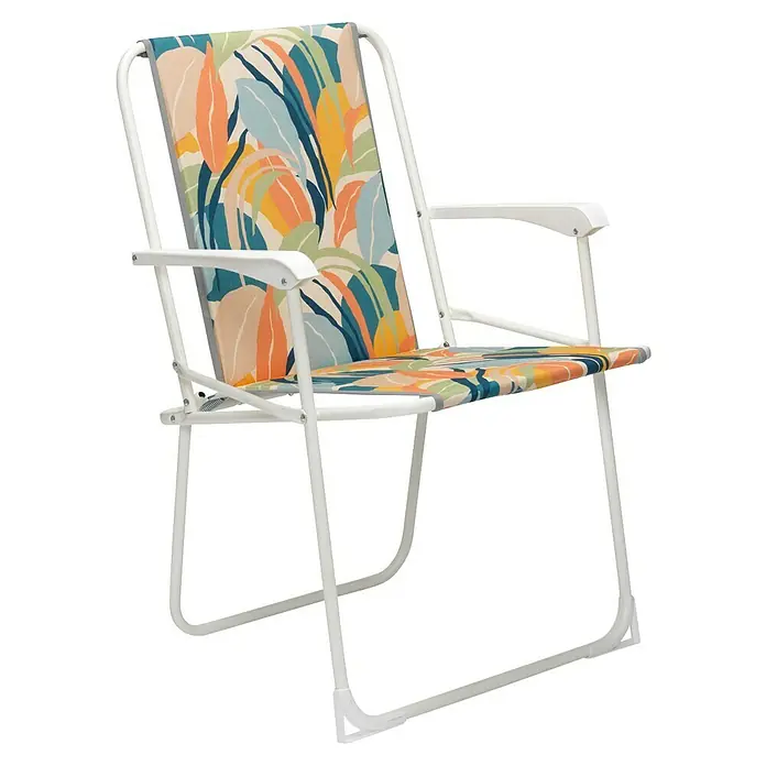 Campingstuhl Chiemsee - Stahl, Klappbar, Gelb/Turkis, B x T x H: 56 x 53 x 78 cm - Ein farbenfroher Klappstuhl mit tropischem Muster. Ideal für Garten, Strand oder Terrasse, leicht zu transportieren und platzsparend zu verstauen.