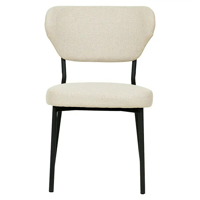 Feros Stapelstuhl Duko - Stahl, Sperrholz, Schaumstoff, Beige, B x T x H: 53 x 55 x 83 cm - Schlichtes Design: Ein bequemer Stuhl mit beiger Polsterung und einem eleganten, schwarzen Metallrahmen, ideal für modernes Wohnen.