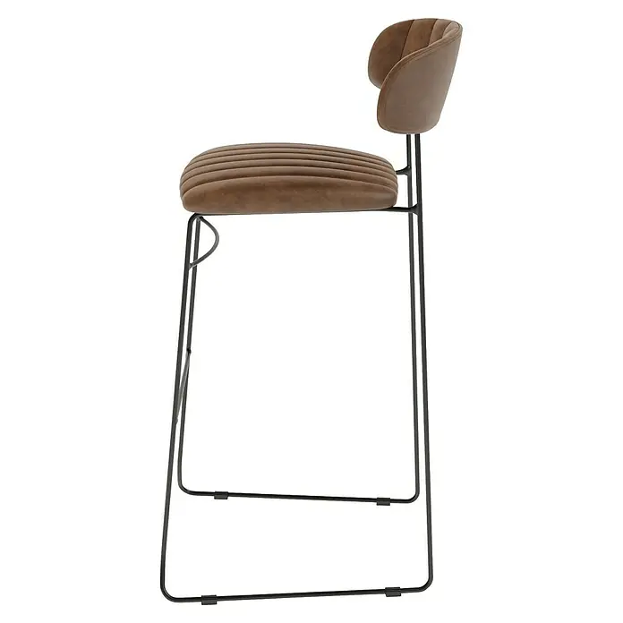 Feros Garten-Barhocker Mundo - Stahl, Kunstleder, Braun, B x T x H: 46,5 x 49 x 105 cm - Moderner Barhocker mit bequemer, brauner Sitzfläche und Rückenlehne sowie einem robusten Metallgestell. Stilvolles Design für jede Bar.
