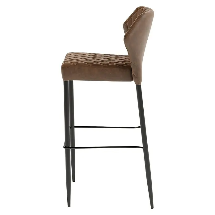 Feros Garten-Barhocker Louis - Stahl, Velours, Braun, B x T x H: 46 x 49 x 109 cm - Eleganter Barhocker mit gesteppter Sitzfläche und Rückenlehne in Braun, ideal für stilvolle Bars und Kücheninseln. Das Gestell ist aus dunklem Metall.