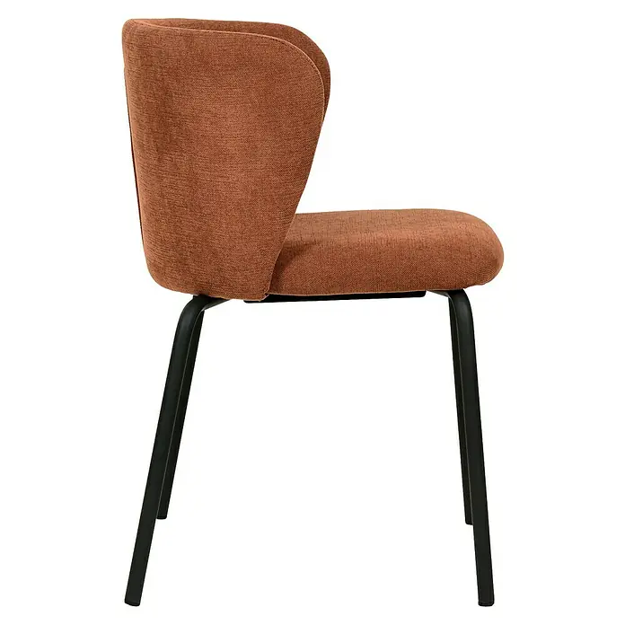 Feros Stapelstuhl Break - Stahl, Sperrholz, Schaumstoff, Braun/Rot, B x T x H: 55 x 53 x 75 cm - Nahaufnahme eines braunen Polsterstuhls mit schwarzem Metallgestell, der modernes Design und Komfort vereint.