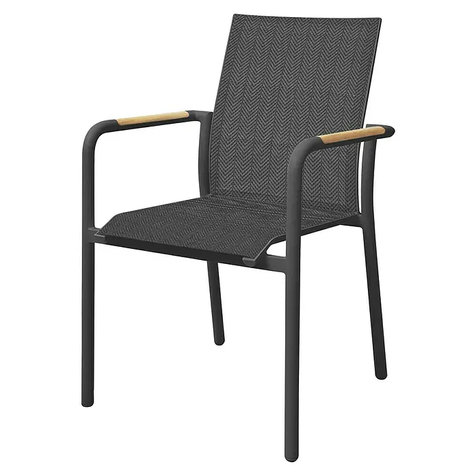 Stapelstuhl Palazzo - Aluminium, Teak, Anthrazit, B x T x H: 56,5 x 64 x 89 cm - Grauer Sessel mit Armlehnen und einem Textilrücken, ideal für den Außenbereich. Das Design bietet Komfort und Stil für jede Terrasse.