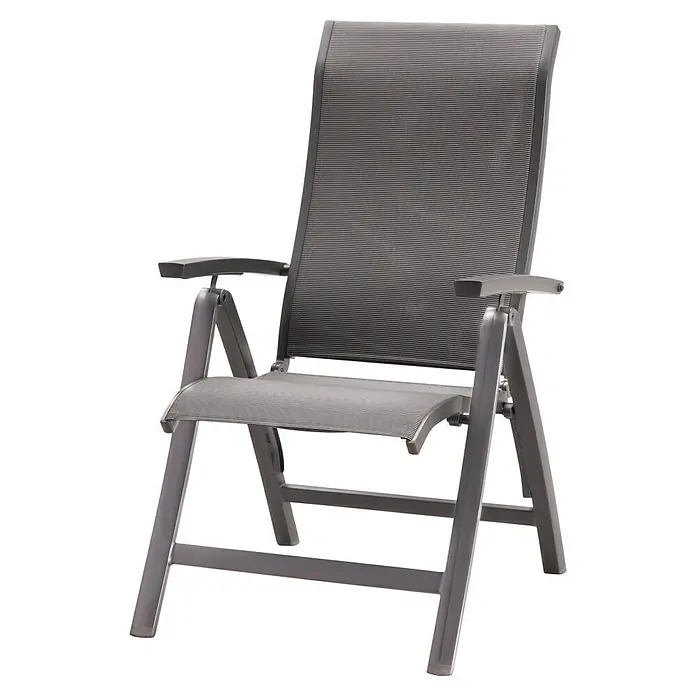 Garten-Positionssessel Larino - Aluminium, Textilene, Klappbar, Anthrazit, B x T x H: 62 x 68 x 110 cm - Der stilvolle Gartenstuhl in Grau lädt zum Entspannen ein. Das leichte Material und die klaren Linien machen ihn zum Hingucker auf jeder Terrasse.