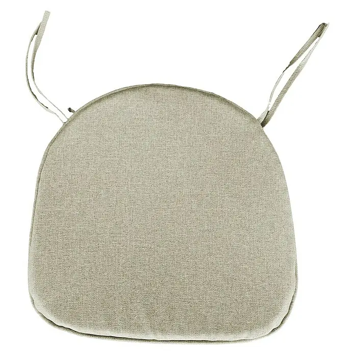 Feros Sitzkissen - L x B x H: 42 x 42 x 2 cm, Polyester, Beige, Passend für: Gartenstuhl Crossback - Nahaufnahme eines beigen Stuhlkissens mit Bindebändern, ideal für zusätzlichen Komfort und Stil in Ihrem Zuhause.