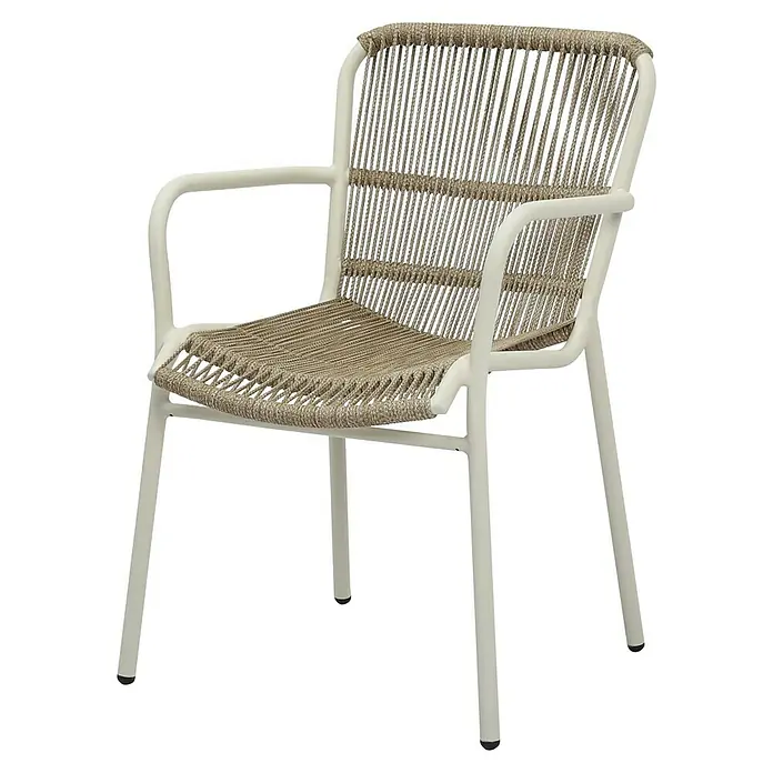 Stapelstuhl Fellow - Aluminium, Seilgeflecht, Sandbraun, B x T x H: 66 x 56 x 86 cm - Dieser bequeme Stuhl mit Armlehne bietet eine stilvolle Sitzgelegenheit. Das Design mit Seilgeflecht macht diesen Stuhl besonders attraktiv.