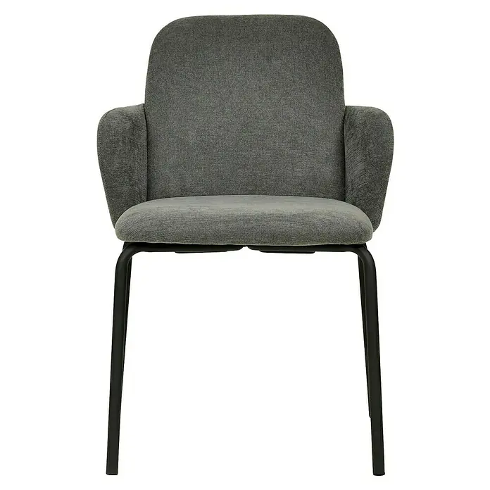 Feros Stapelstuhl Paddy - Stahl, Sperrholz, Schaumstoff, Dunkelgrau, B x T x H: 56 x 56 x 82 cm - Dieser graue Sessel mit Armlehnen und schwarzem Metallgestell bietet Komfort und modernes Design für Ihr Zuhause.