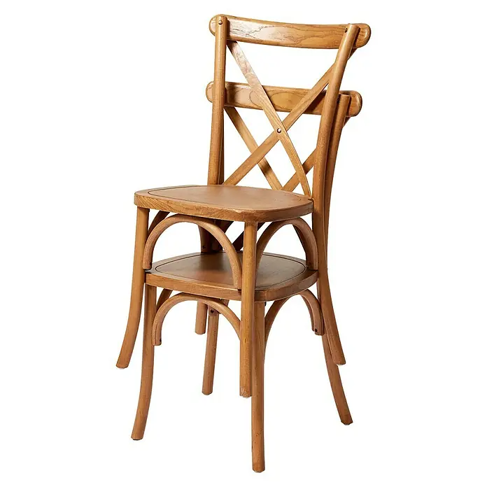 Stapelstuhl Crossback - 1 Stk., Ulmenholz, Braun, B x T x H: 48 x 47 x 89 cm - Dieser Stuhl ist ein echter Blickfang. Der Holzstuhl besticht durch seine einzigartige Form und die hochwertige Verarbeitung.