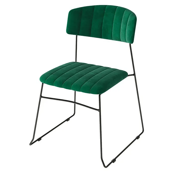 Feros Stapelstuhl Mundo - Stahl, Velours, Grün, B x T x H: 46,5 x 49 x 105 cm - Elegante grüne Samtstuhl mit schlankem, schwarzem Metallgestell. Der Stuhl ist modern und bequem, ideal für stilvolle Wohnräume.
