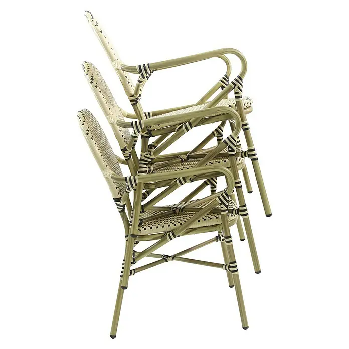 Feros Stapelstuhl Tango - Aluminium, Polyethylen, Beige/Schwarz, B x T x H: 56 x 64 x 89 cm - Stapel von Bistrostühlen mit Rattan-Sitzfläche. Das leichte Design macht sie ideal für Cafés und Terrassen.