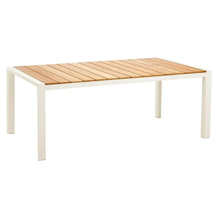 Barths Gartentisch Paros - L x B x H: 210 x 90 x 76 cm, Aluminium, Teak, Beige/Braun - Dieser einladende Gartentisch kombiniert ein helles Gestell mit einer warmen Holzplatte, ideal für entspannte Stunden im Freien.