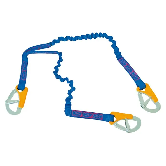 Línea de vida - 2 mosquetones - Un elemento de amarre anticaídas azul con tres mosquetones para una seguridad fiable en trabajos de altura. Solución ideal para profesionales.