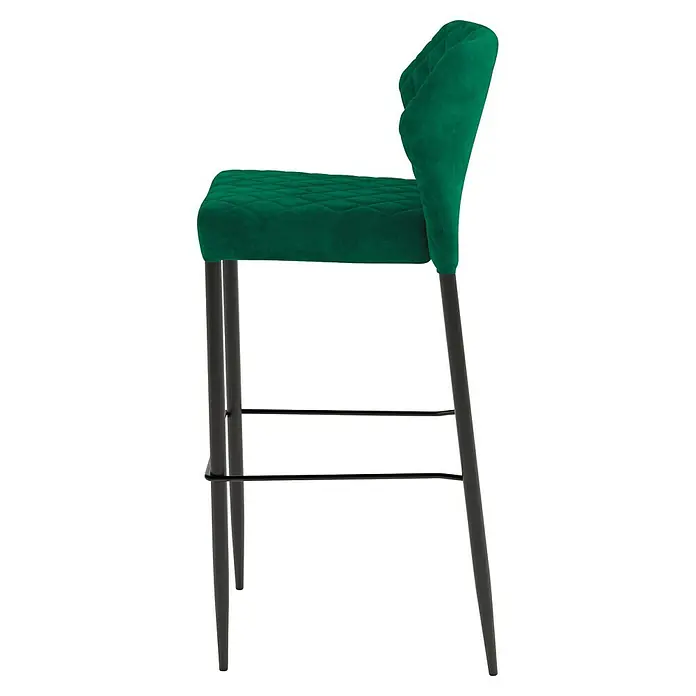 Feros Garten-Barhocker Louis - Stahl, Velours, Grün, B x T x H: 46 x 49 x 109 cm - Ein grüner Barstuhl mit gestepptem Sitz und Rückenlehne und schlanken, dunklen Beinen für eine moderne und elegante Atmosphäre.