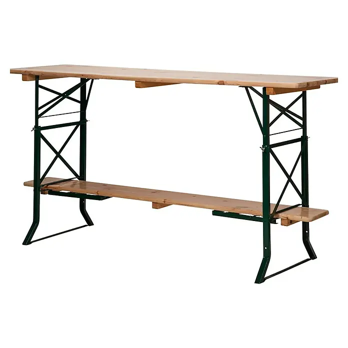Feros Garten-Tischgestell Bierzeltgarnitur - L x B x H: 220 x 50 x 78 cm, Stahl, Kiefer, Hellbraun/Schwarz - Bierzeltgarnitur: Klappbarer Stehtisch mit Holzplatte und Ablagefläche für Partys und Veranstaltungen. Ideal für den Innen- und Außenbereich.