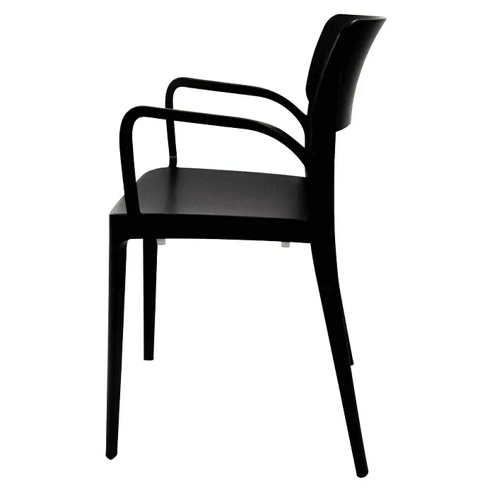 Stapelsessel Wing - Polypropylen, Schwarz, B x T x H: 54 x 55 x 82 cm - Ansicht eines schwarzen Stuhls mit Armlehnen. Sein elegantes Design macht ihn zu einer stilvollen und praktischen Sitzgelegenheit.