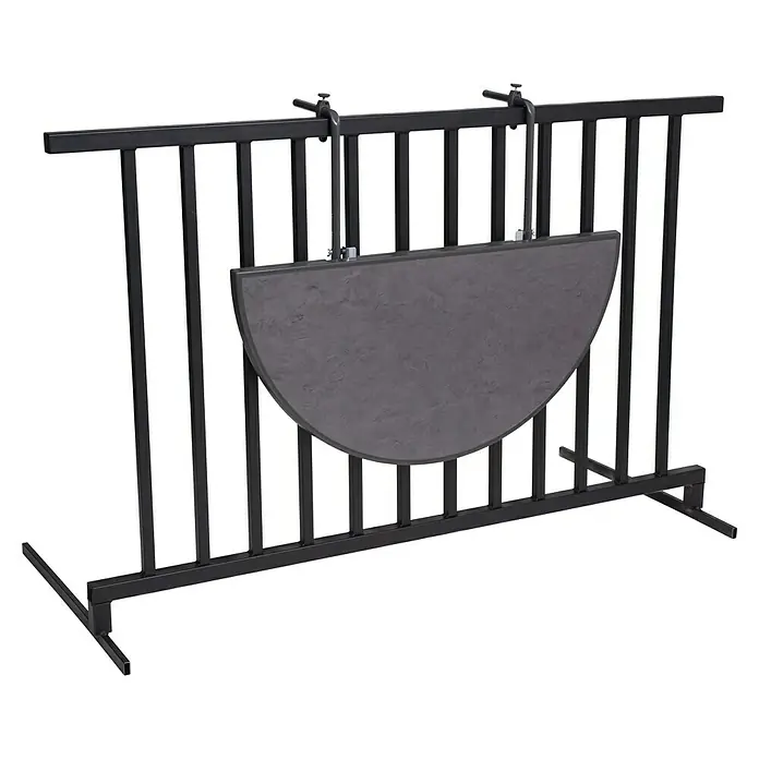 Barths Balkon-Hängetisch Butler - L x B x H: 100 x 50 x 8 cm, Stahl, Anthrazit, Klappbar - Ein halbrunder Tisch, der an einem Balkongitter befestigt ist, bietet eine praktische und platzsparende Lösung für kleine Außenbereiche.