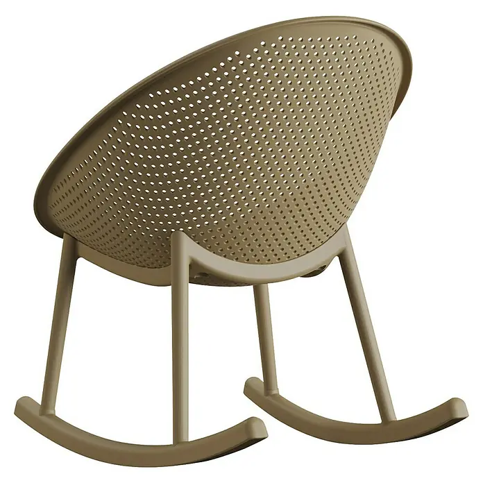 Barths Garten-Schaukelstuhl Qosy - Polypropylen, Sandbraun, B x T x H: 66 x 83 x 80 cm - Nahaufnahme eines modernen Schaukelstuhls mit durchbrochenem Design und sanfter Farbgebung. Perfekt für Entspannung im Innen- und Außenbereich.