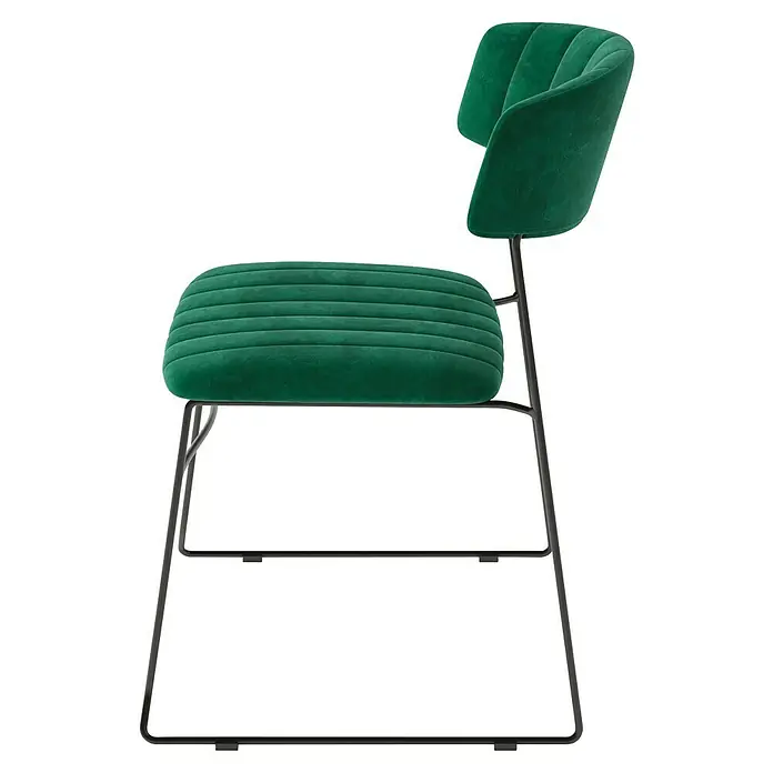 Feros Stapelstuhl Mundo - Stahl, Velours, Grün, B x T x H: 46,5 x 49 x 105 cm - Ein eleganter grüner Stuhl mit Samtbezug und einem schlanken, dunklen Metallgestell. Perfekt für stilvolle Ess- oder Wohnbereiche.