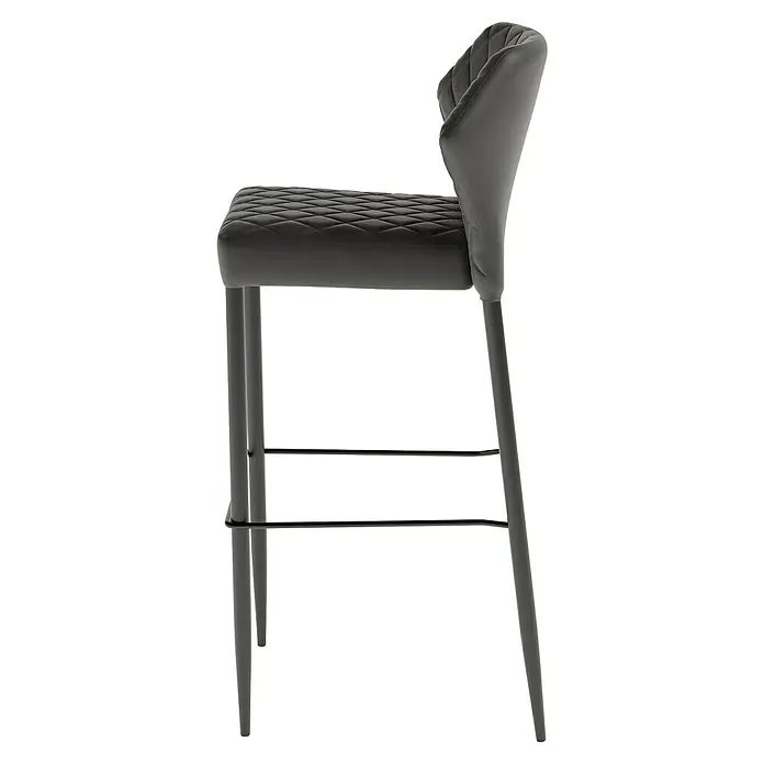 Feros Garten-Barhocker Louis - Stahl, Velours, Schwarz, B x T x H: 46 x 49 x 109 cm - Dieser elegante Barhocker mit gestepptem Sitz und Rückenlehne bietet Komfort und Stil für jede Bar oder Küchentheke.