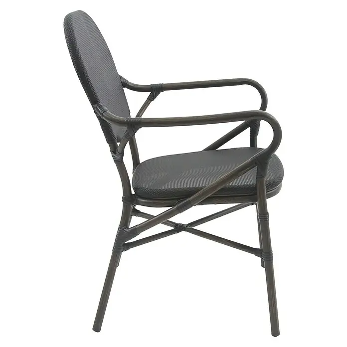 Stapelstuhl Tango - Aluminium, Textilene, Schwarz, B x T x H: 56 x 64 x 89 cm - Ein stilvoller Rattanstuhl in dunklen Farbtönen. Das Möbelstück ist ideal für den Innen- und Außenbereich und besticht durch sein Design.