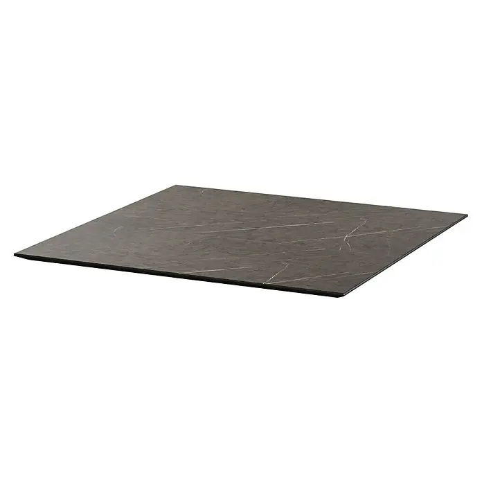 Garten-Tischplatte Feros - L x B x H: 70 x 70 x 1,2 cm, HPL, Quadratisch, Dunkelgrau - Fliesenmuster in Marmoroptik. Graue Fliese mit dezenten weißen Maserungen, ideal für moderne Innenräume und ein elegantes Design.