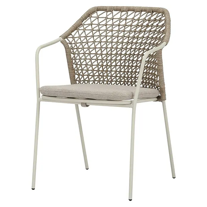 Stapelstuhl Burano - Aluminium, Seilgeflecht, Beige, B x T x H: 58,5 x 60 x 83,5 cm - Ein stilvoller Stuhl mit geflochtener Rückenlehne und bequemer Sitzfläche, ideal für den Innen- und Außenbereich.