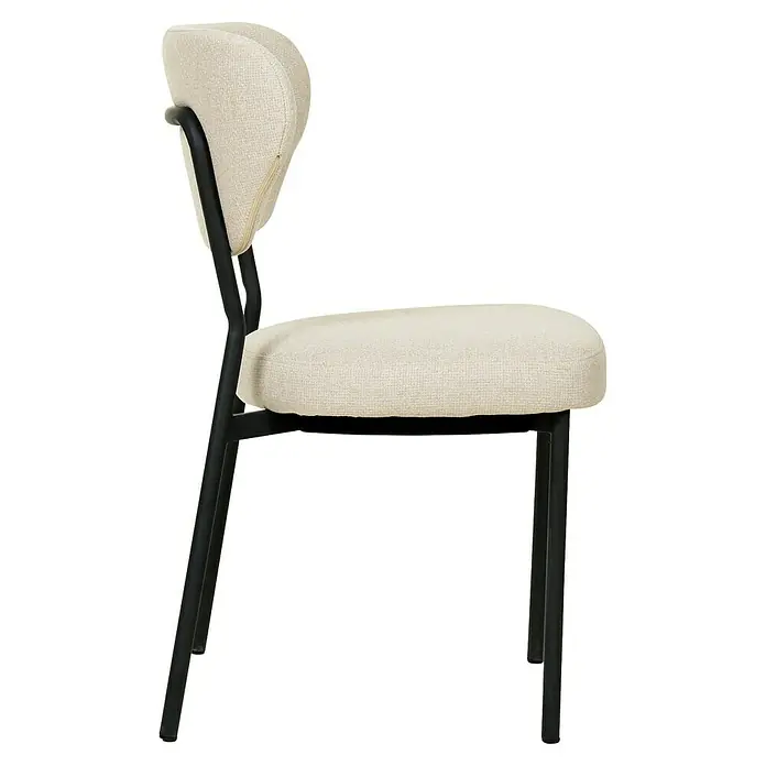 Feros Stapelstuhl Duko - Stahl, Sperrholz, Schaumstoff, Beige, B x T x H: 53 x 55 x 83 cm - Ein stilvoller Stuhl mit cremefarbenem Stoffbezug und einem schlanken, schwarzen Metallgestell. Perfekt für modernes Wohnen.